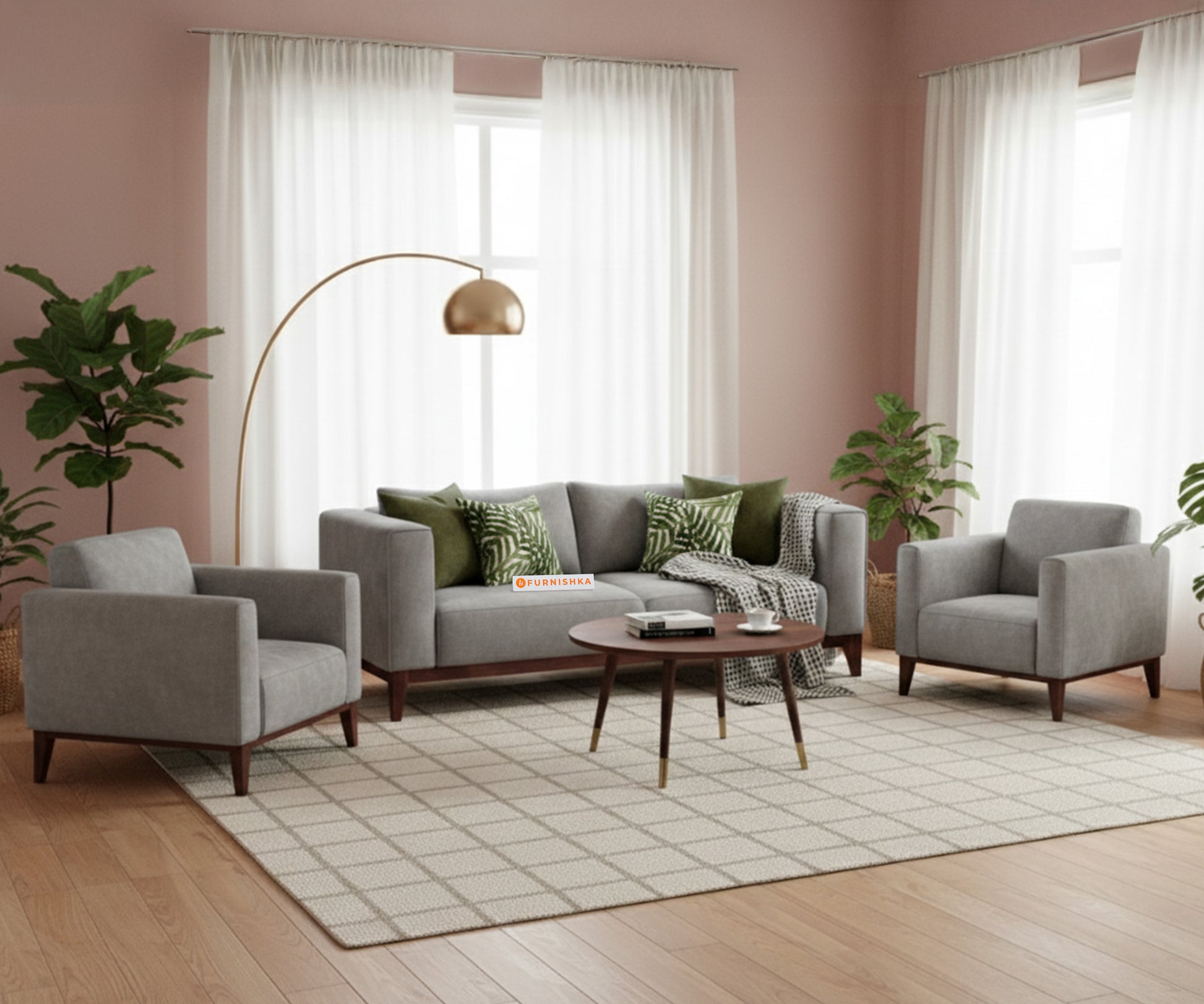 Linda 3+1+1 Seater Sofa Set  Space Grey - Furnishka 