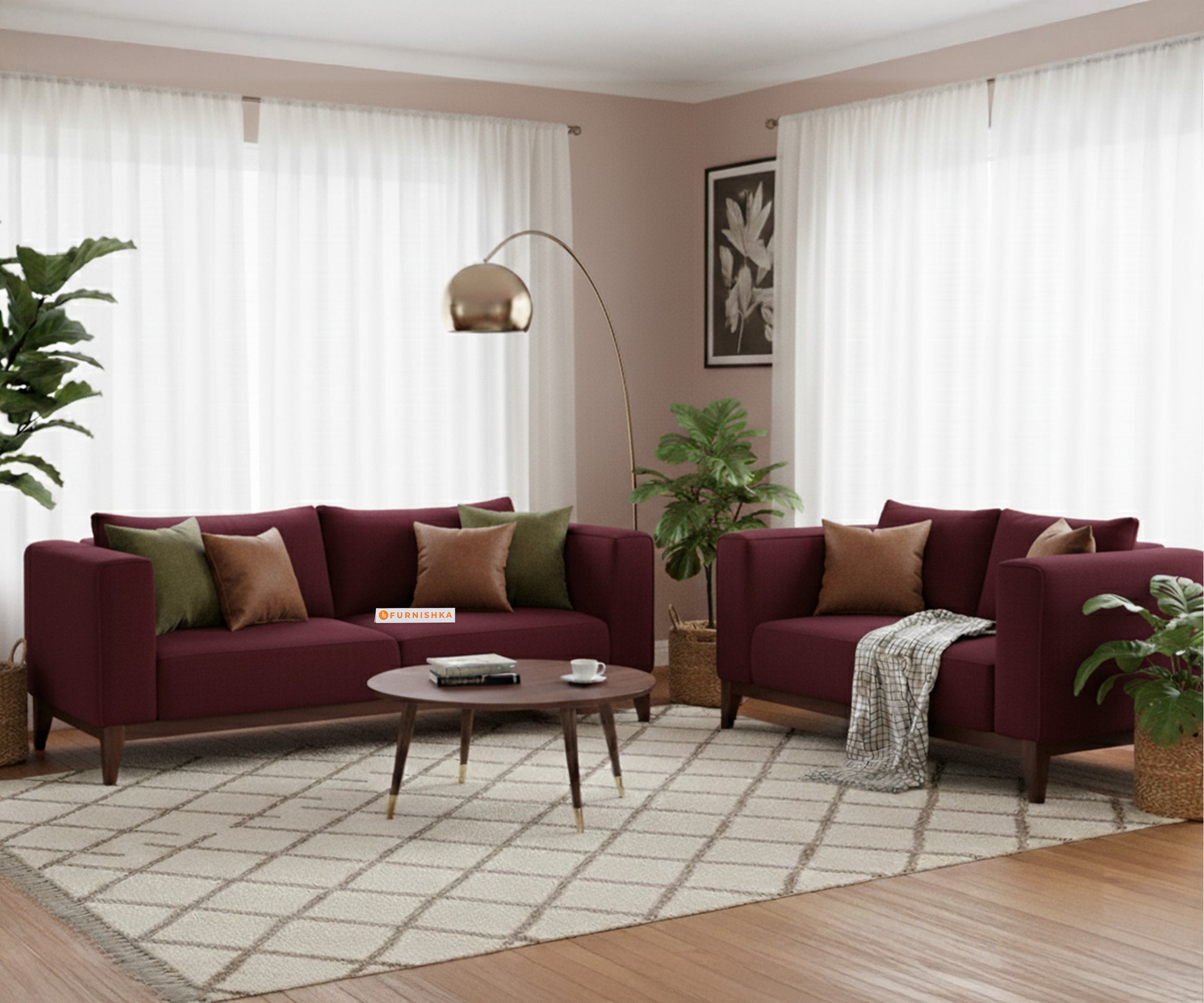 Linda 3+2 Seater Sofa Set Red Wine - Furnishka 