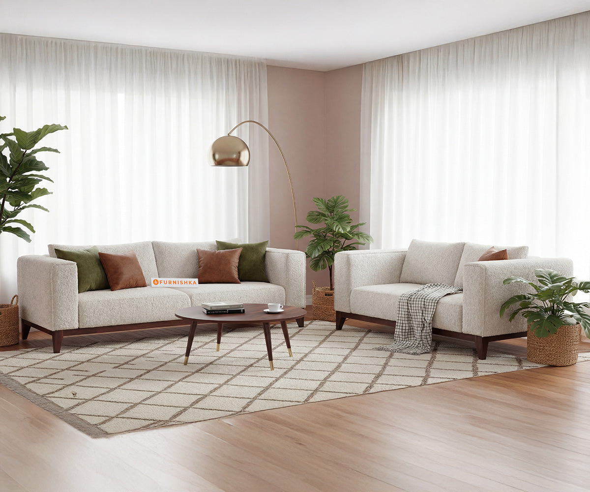 Linda 3+2 Seater Sofa Set With Anthology Fabric Light Beige - Furnishka