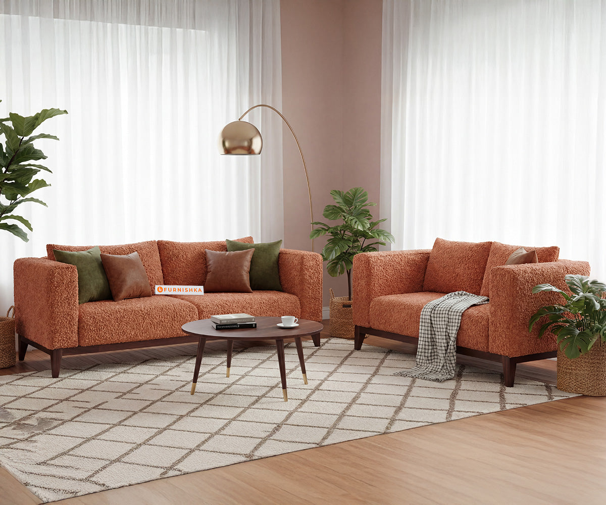 Linda 3+2 Seater Sofa Set With Anthology Fabric Orange - Furnishka