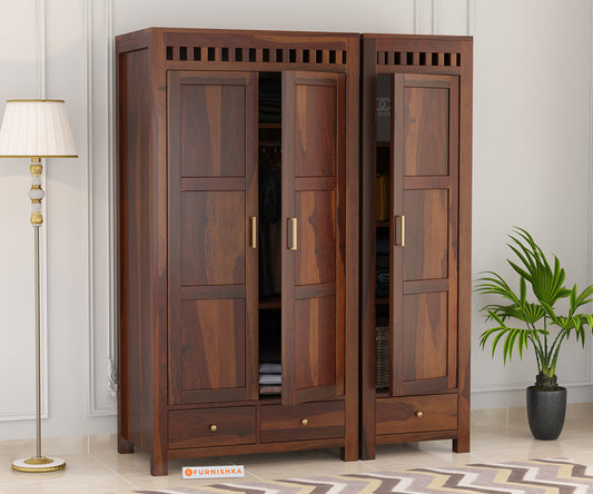 Meody 3 Door Solid Sheesham Wood Wardrobe