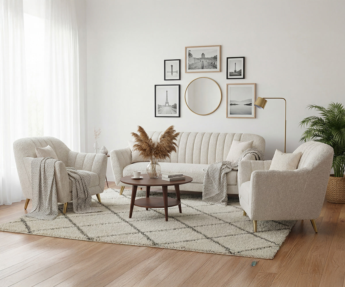 Marco 3+1+1 Seater Sofa Set With Anthology Fabric Light Beige - Furnishka