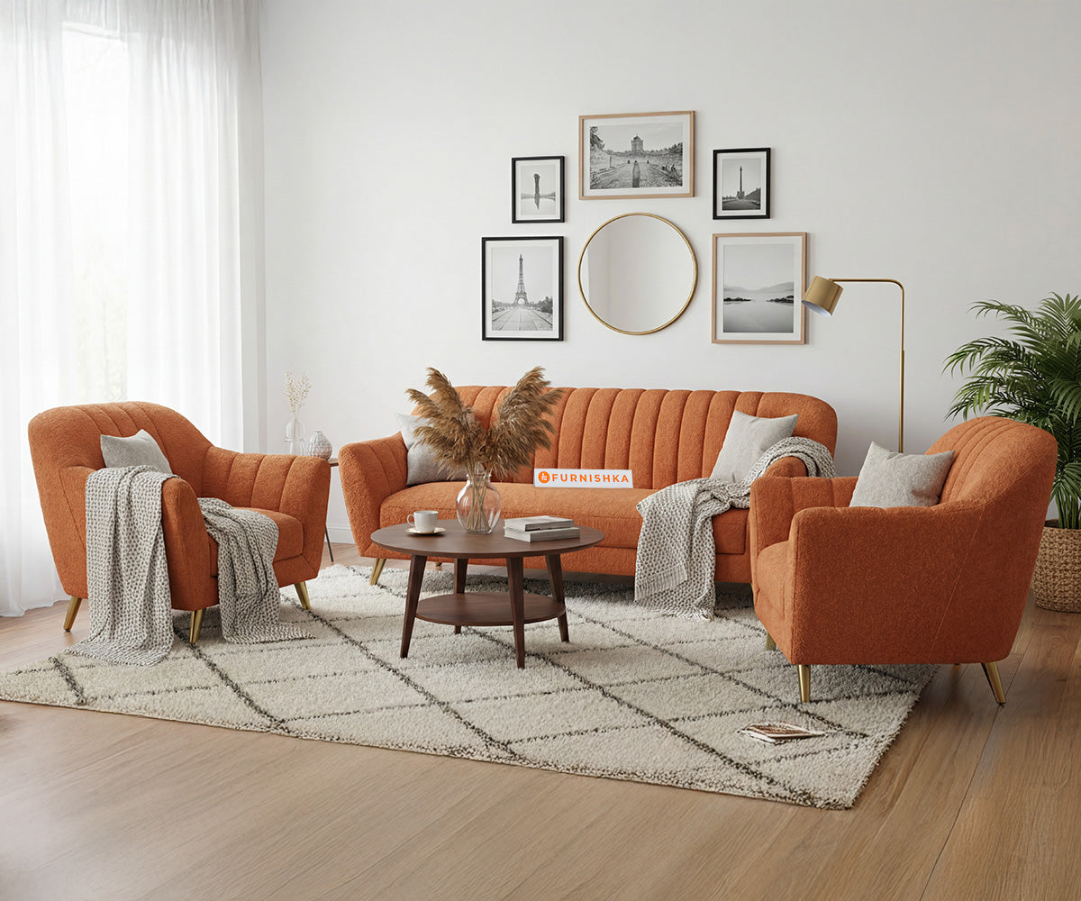 Marco 3+1+1 Seater Sofa Set With Anthology Fabric  Orange - Furnishka