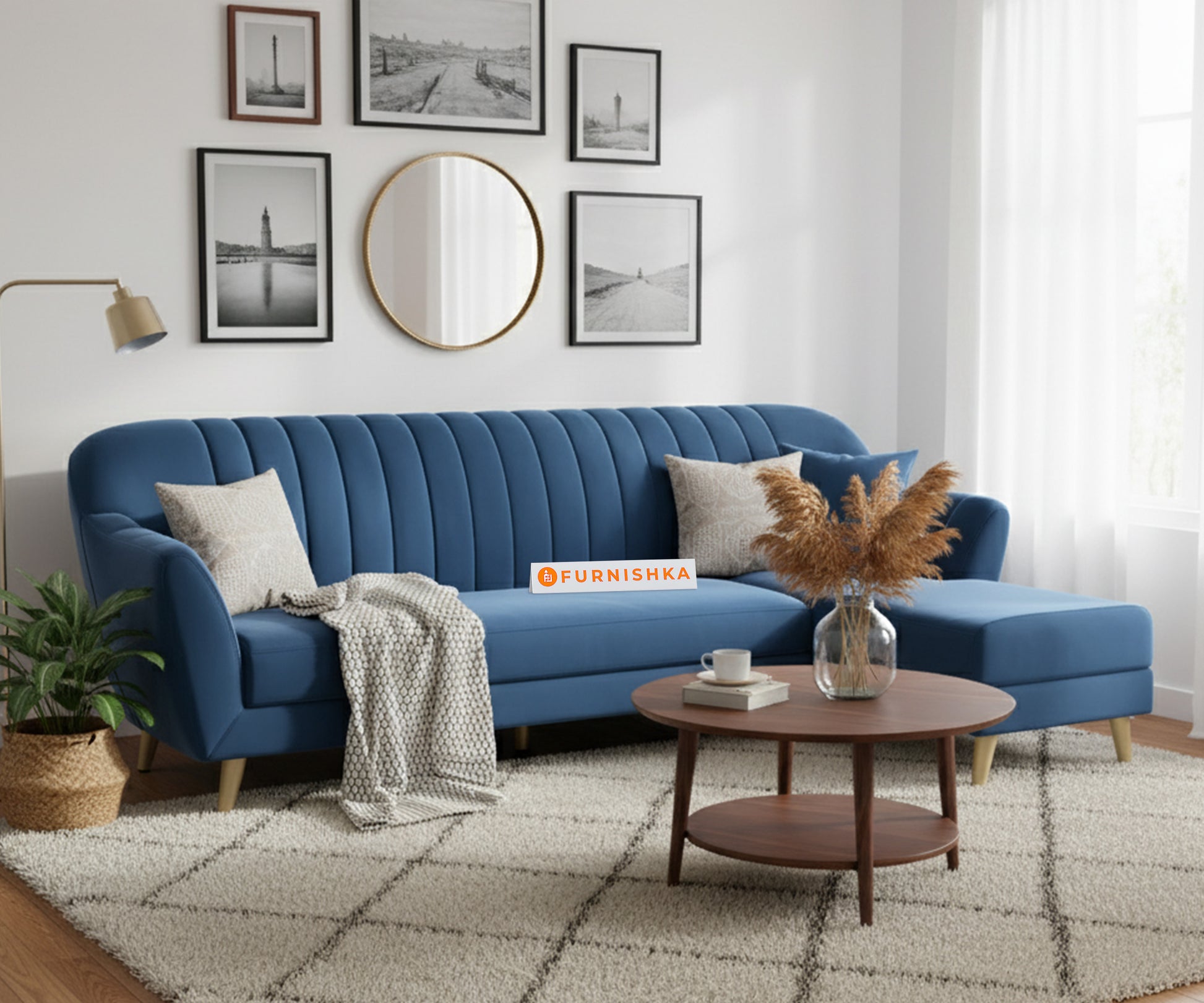 Marco 3 Seater L Shape Sofa RHS - Blue - Furnishka