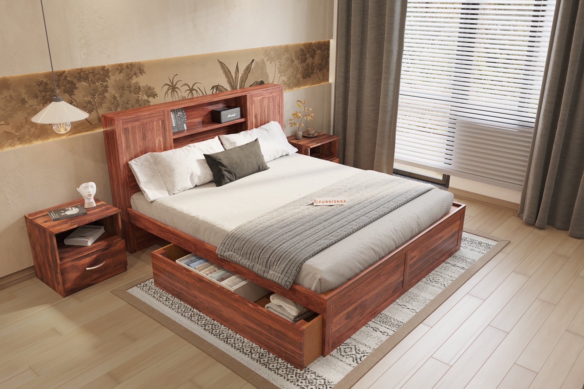 Marida Drawer Bed in Sheesham - King Size - Furnishka 