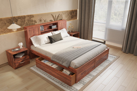 Marida Drawer Bed in Sheesham - Queen Size - Furnishka 