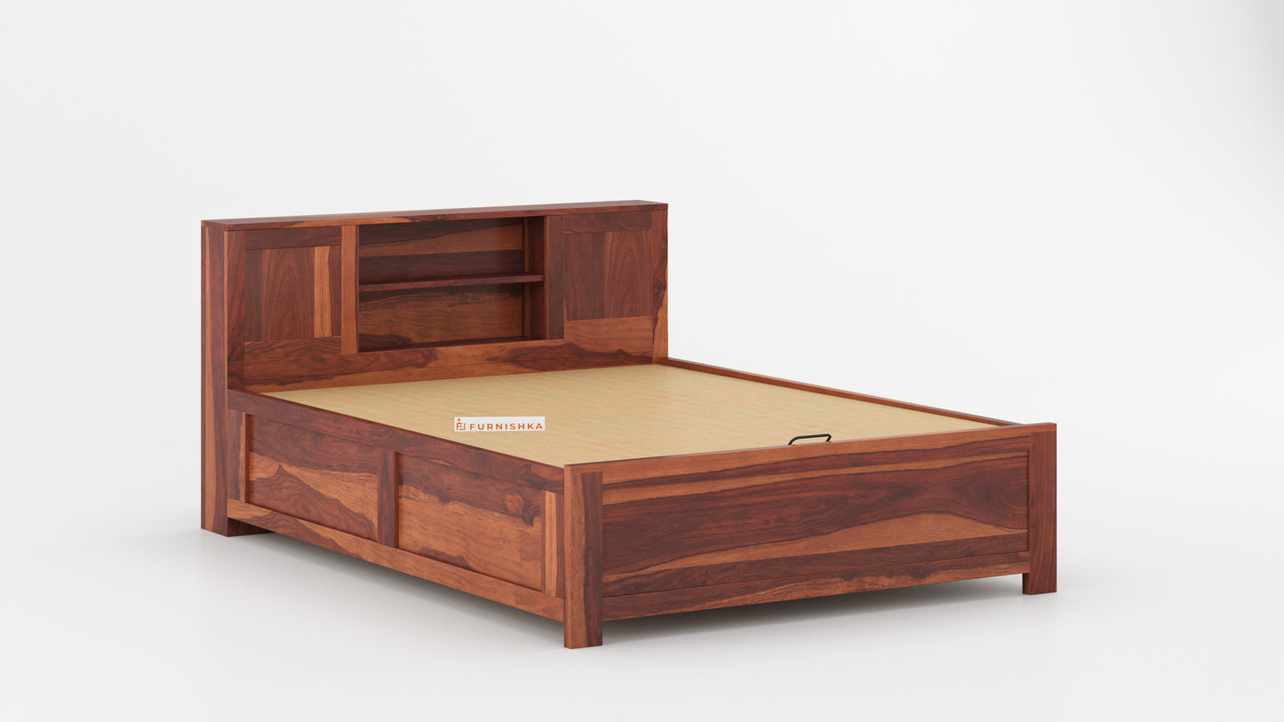 Marida Hydraulic Bed in Sheesham - King Size - Furnishka 