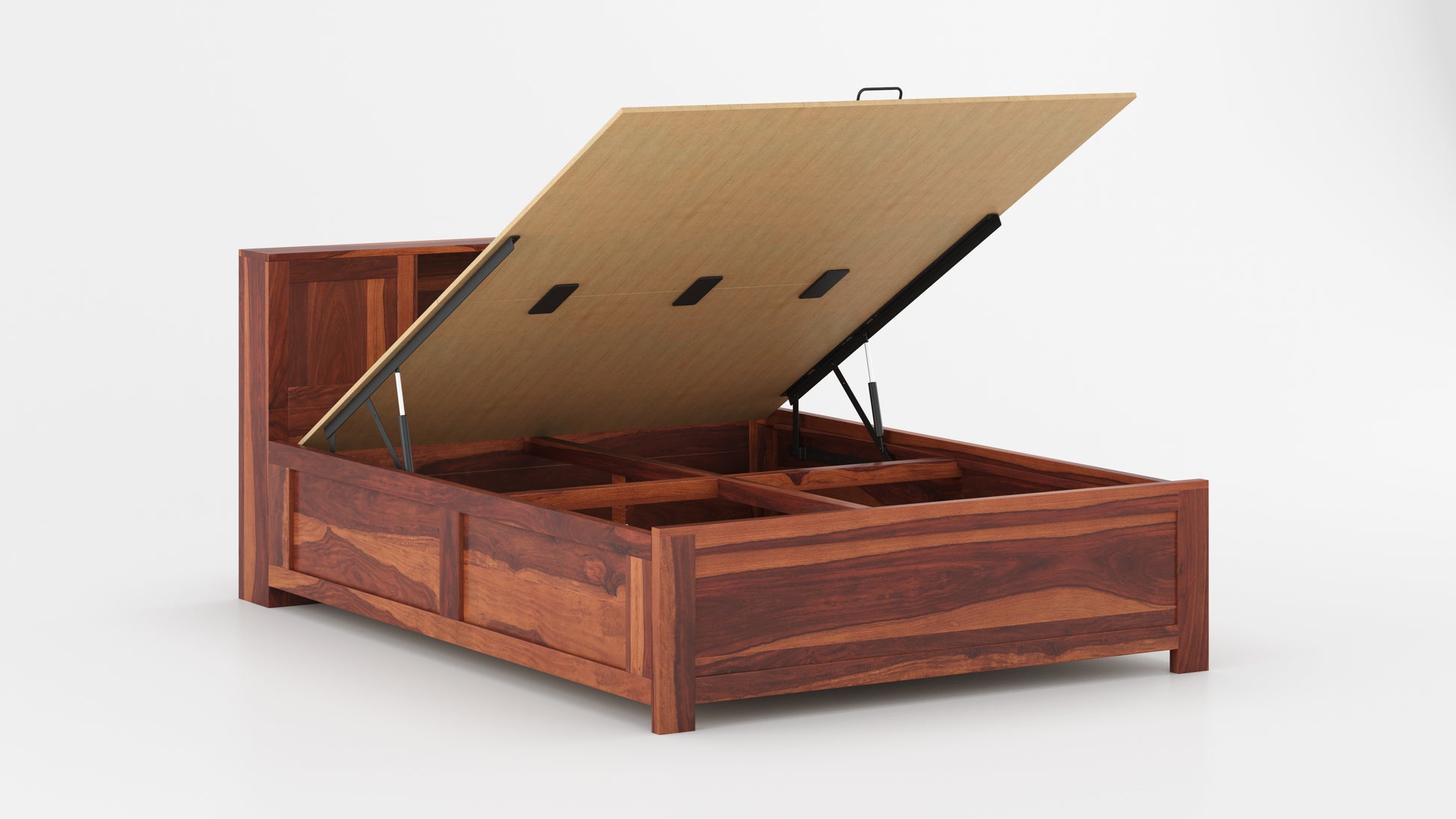 Marida Hydraulic Bed in Sheesham - Queen Size - Furnishka 