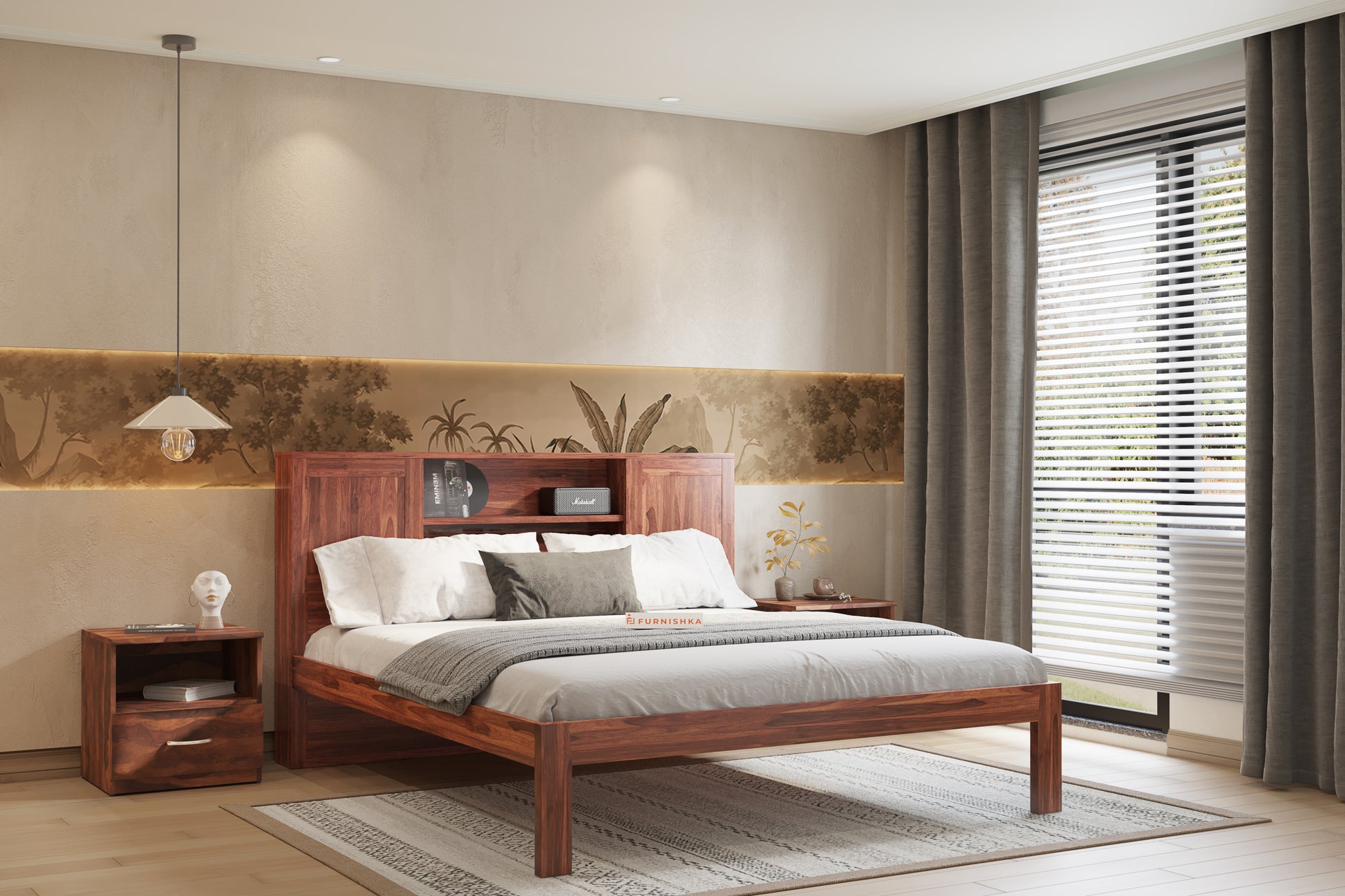 Marida Non Storage in Sheesham - Queen Size - Furnishka 