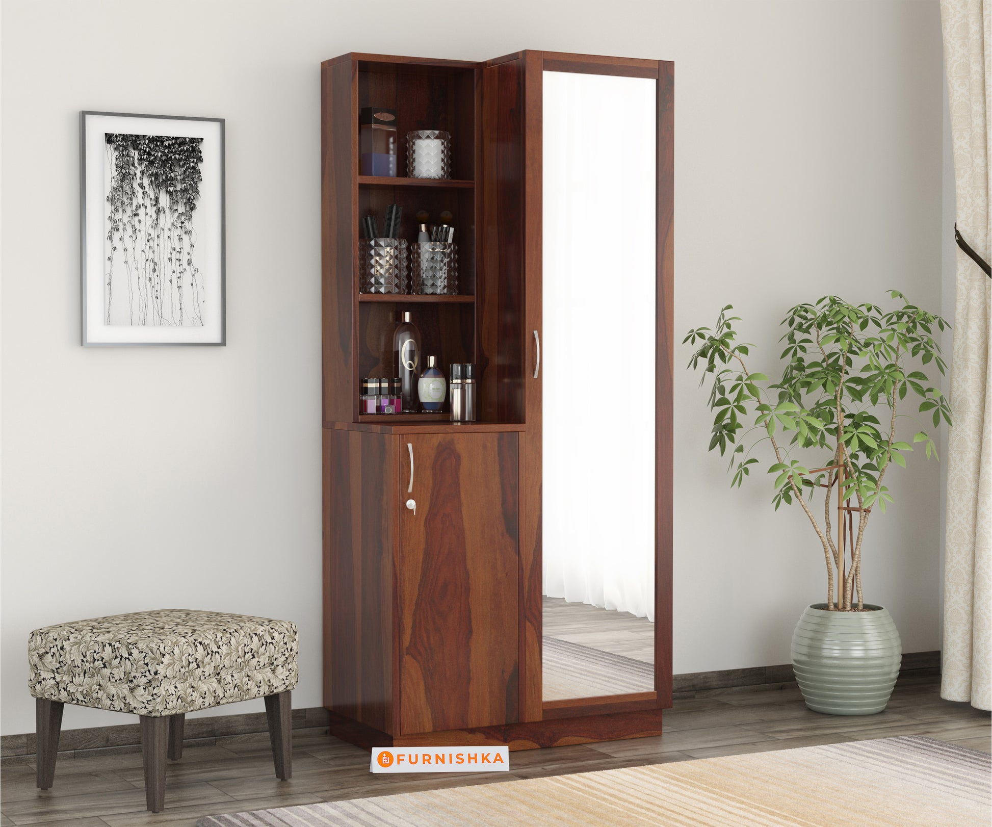 Mary Sheesham Wood Dressing Table with Mirror and Storage - Furnishka 