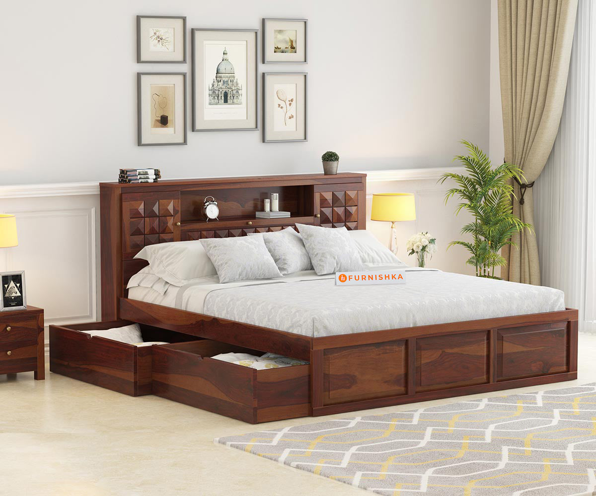 Maverick Sheesham wood With Drawer Storage Bed - Queen Size