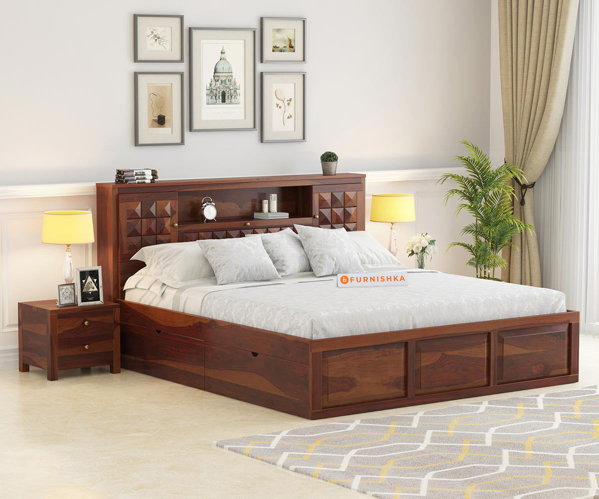 Maverick Sheesham wood With Drawer Storage Bed - Queen Size