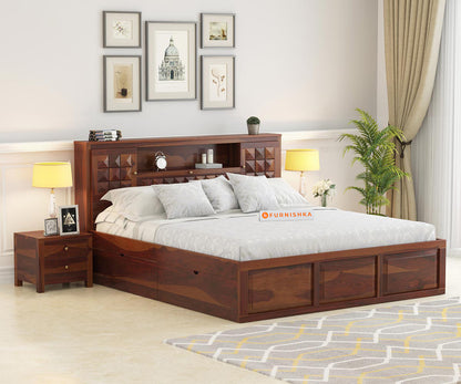 Maverick Sheesham wood With Drawer Storage Bed - King Size