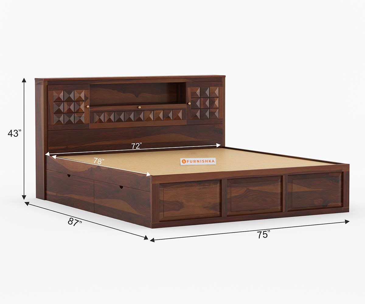 Maverick Sheesham wood With Drawer Storage Bed - King Size