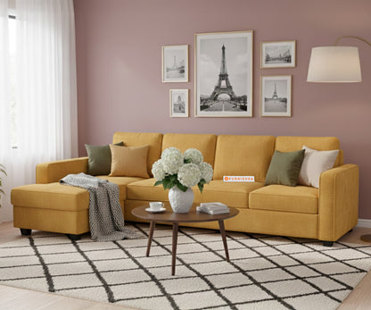 Melak Sectional Sofa 3+L Seater LHS Mustard Yellow - Furnishka 