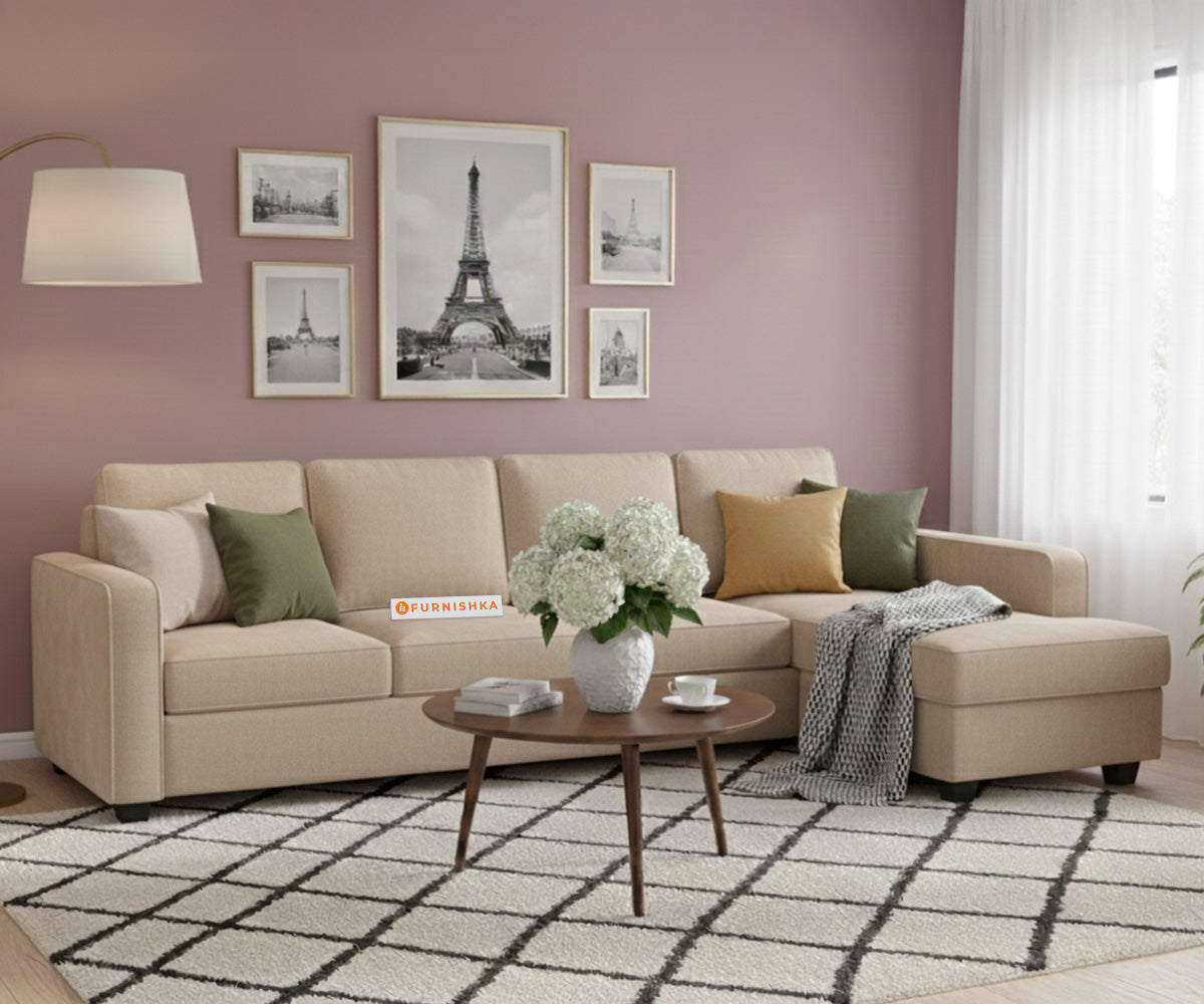 Melaka Sectional Sofa 3+L Seater RHS Light Beige - Furnishka 