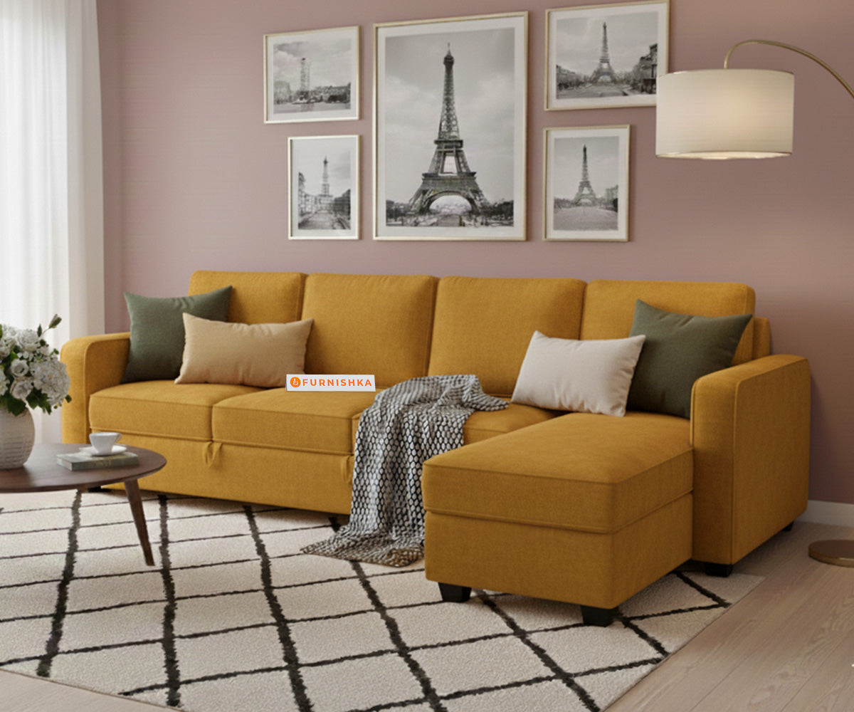 Melaka Sectional Sofa 3+L Seater RHS Mustard Yellow - Furnishka 