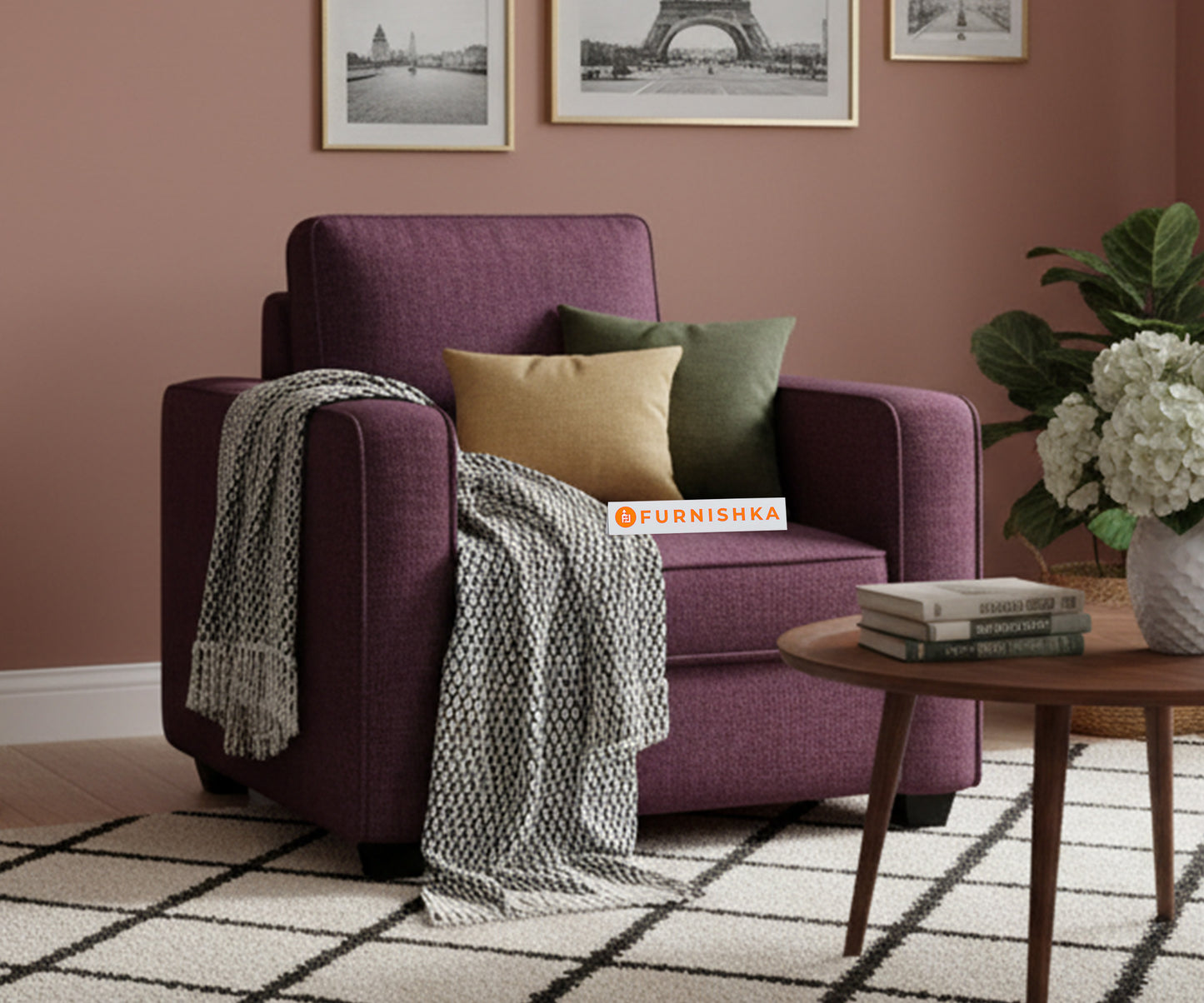 Melaka Sofa 1 Seater Red Wine - Furnishka 