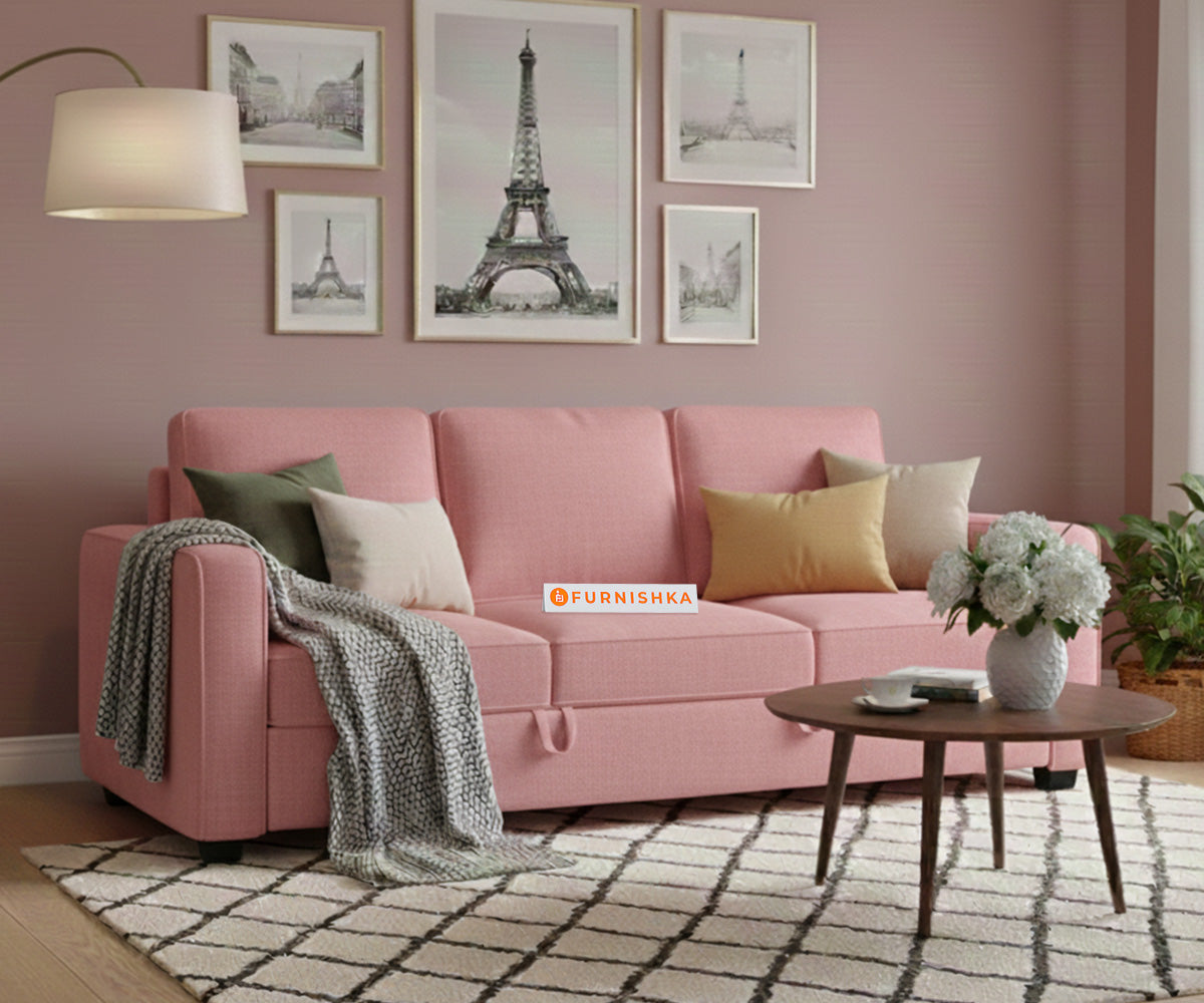 Melaka Sofa 3 Seater Sofa Cum Bed - Pull out Type Flamingo Pink - Furnishka 