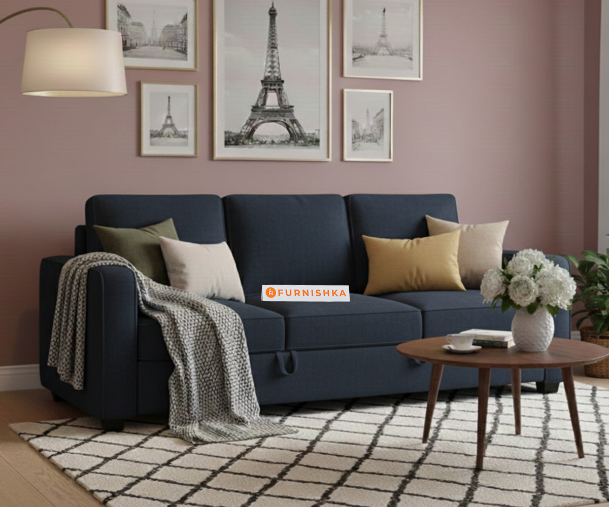 Melaka Sofa 3 Seater Sofa Cum Bed - Pull out Type Persian Blue - Furnishka 