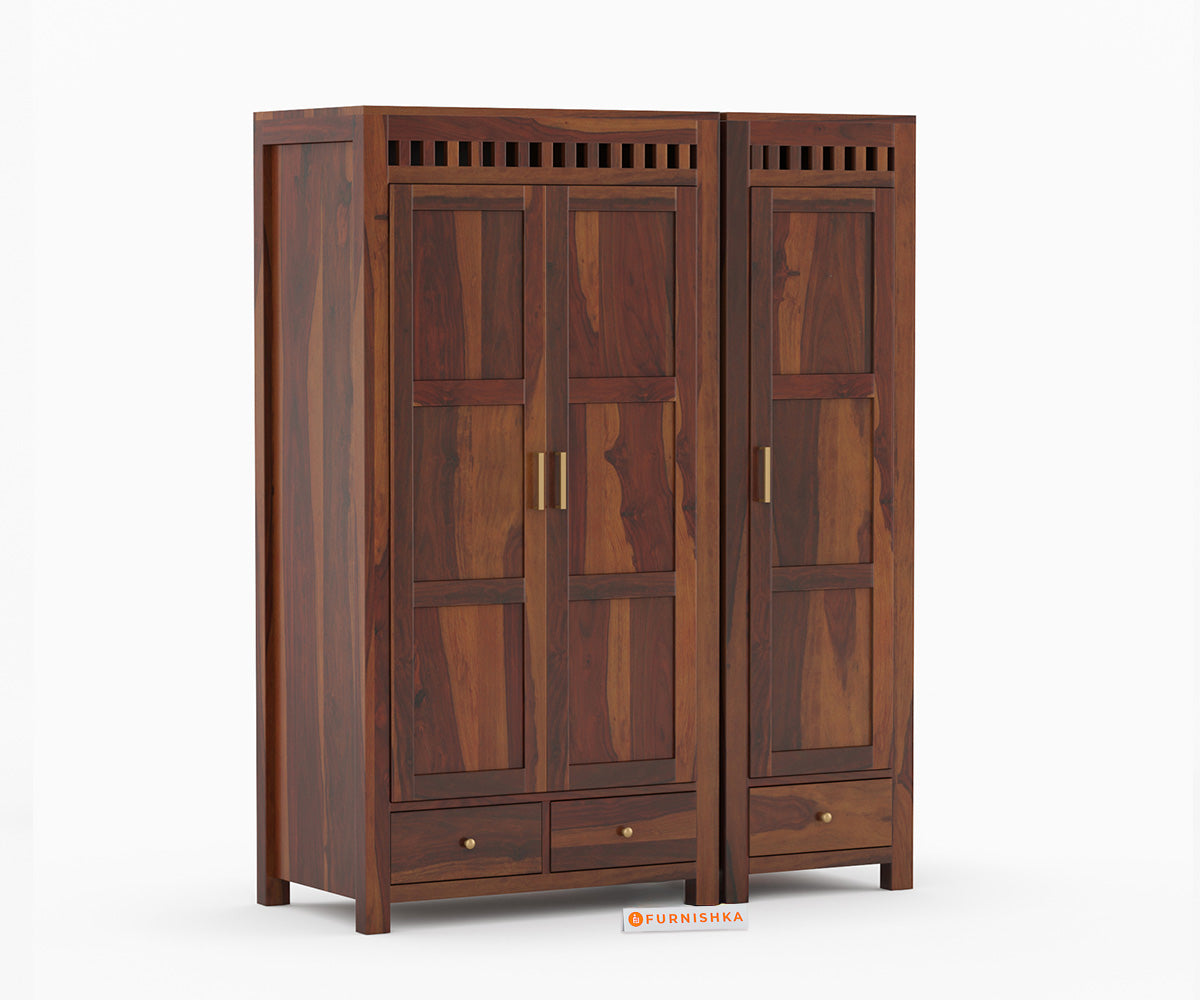 Meody 3 Door Solid Sheesham Wood Wardrobe - Furnishka 