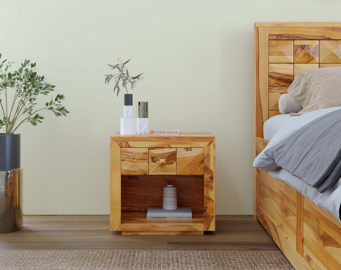 Teeva Bedside Table in Teak - Furnishka 