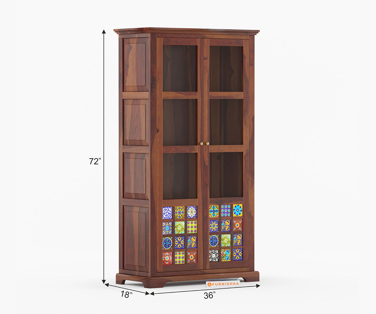 Nancy Sheesham Wood Two Door Book Shelf - Furnishka 