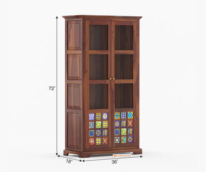 Nancy Sheesham Wood Two Door Book Shelf - Furnishka 