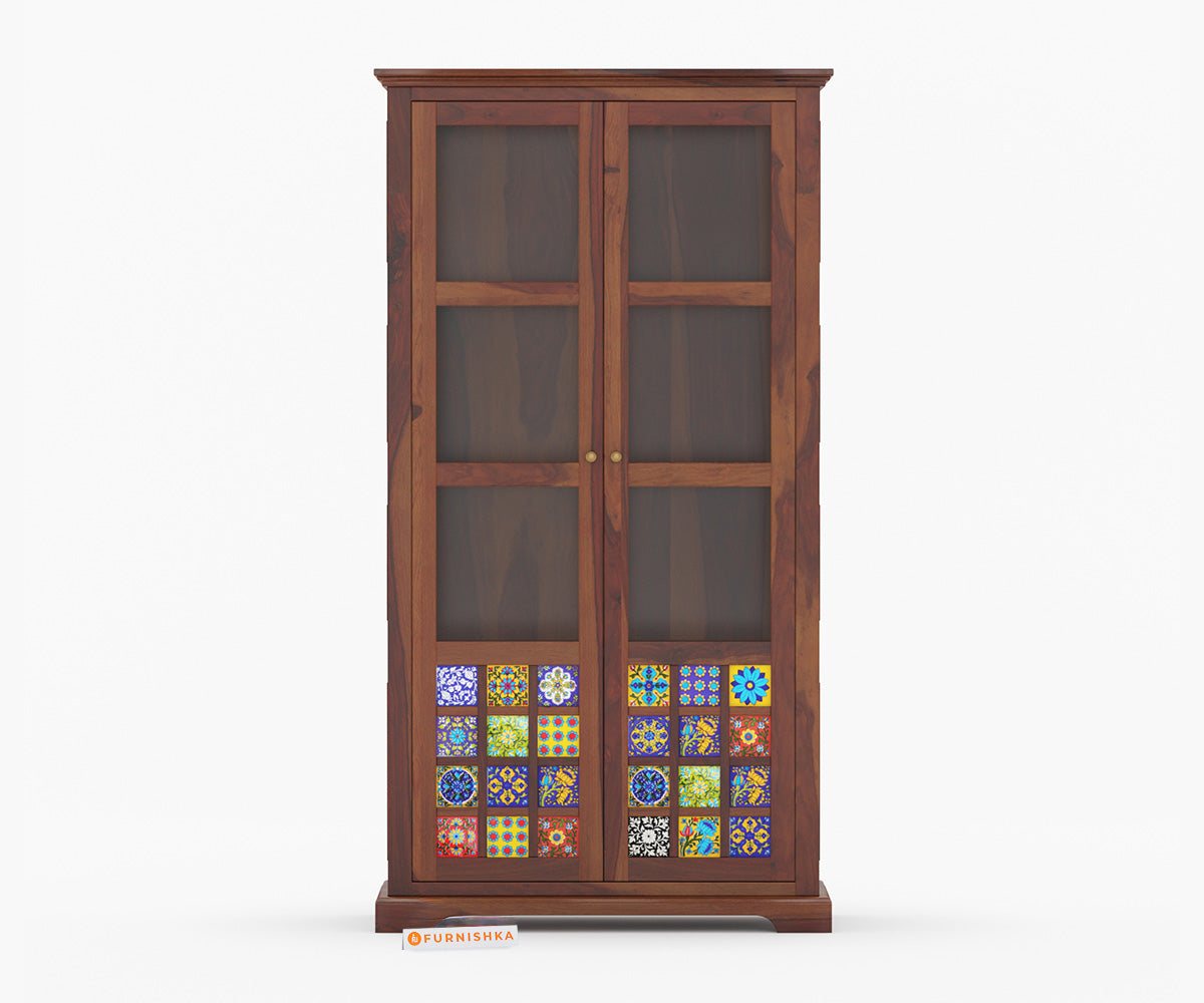 Nancy Sheesham Wood Two Door Book Shelf - Furnishka 