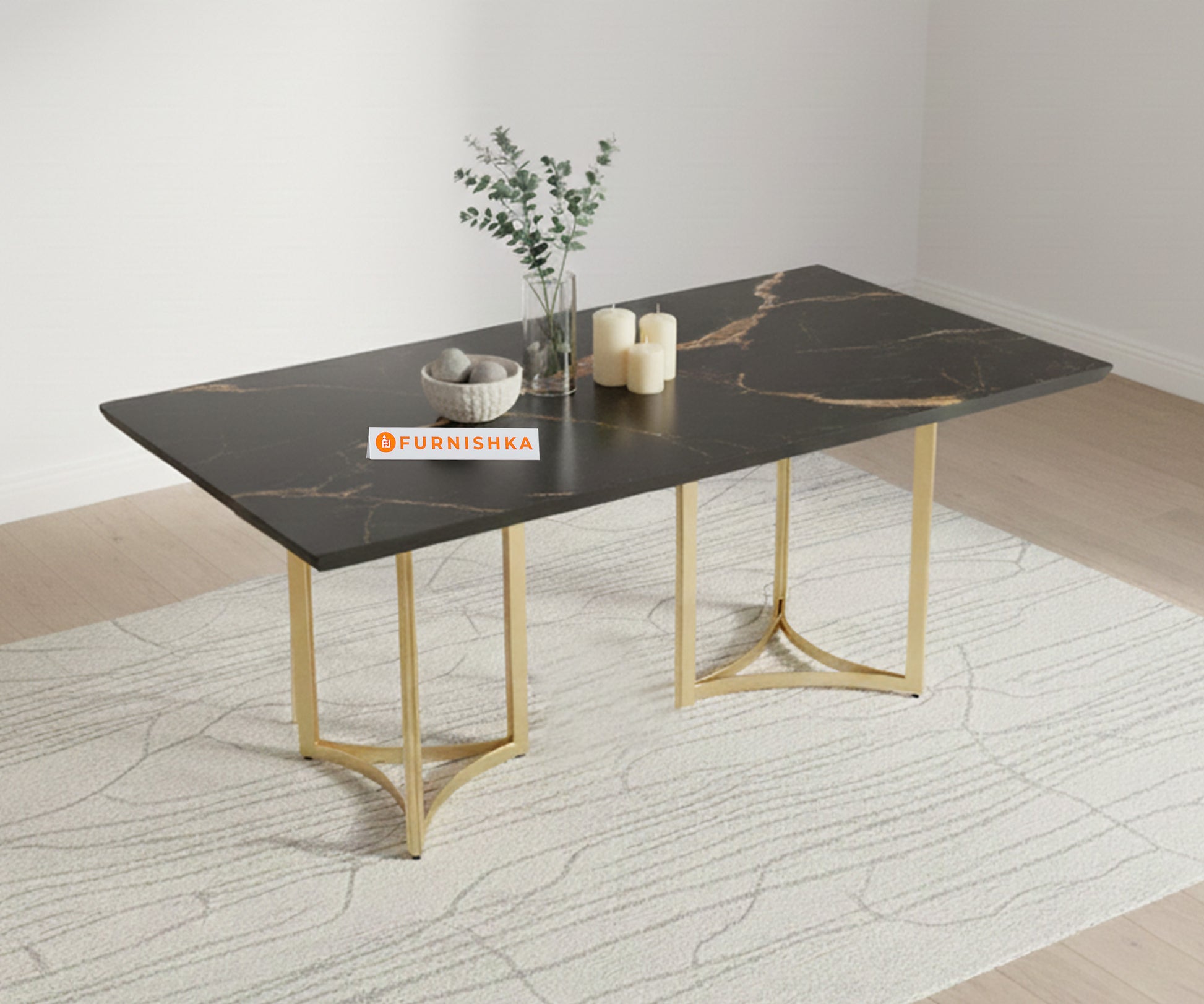 Nexus 4 Seater Dining Sets with Black Engineered Marble Top - Furnishka 