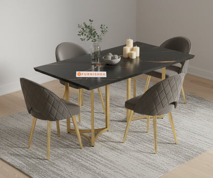 Nexus 4 Seater Dining Sets with Black Engineered Marble Top - Furnishka 