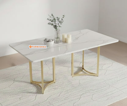 Nexus 4 Seater Dining Sets with Quartz Marble Top Gold Finish - Furnishka 