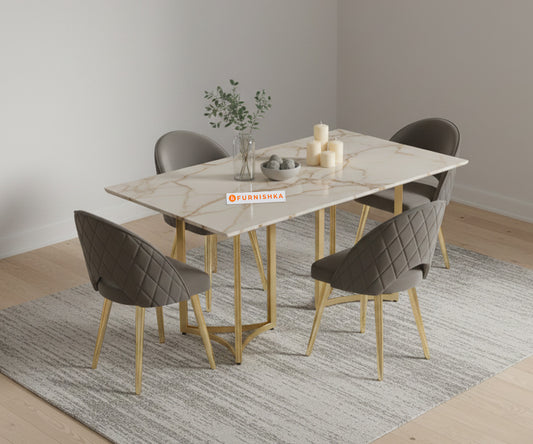 Nexus 4 Seater Dining Sets with ROSALIA GOLD sandwich Engineering Marble Top - Furnishka