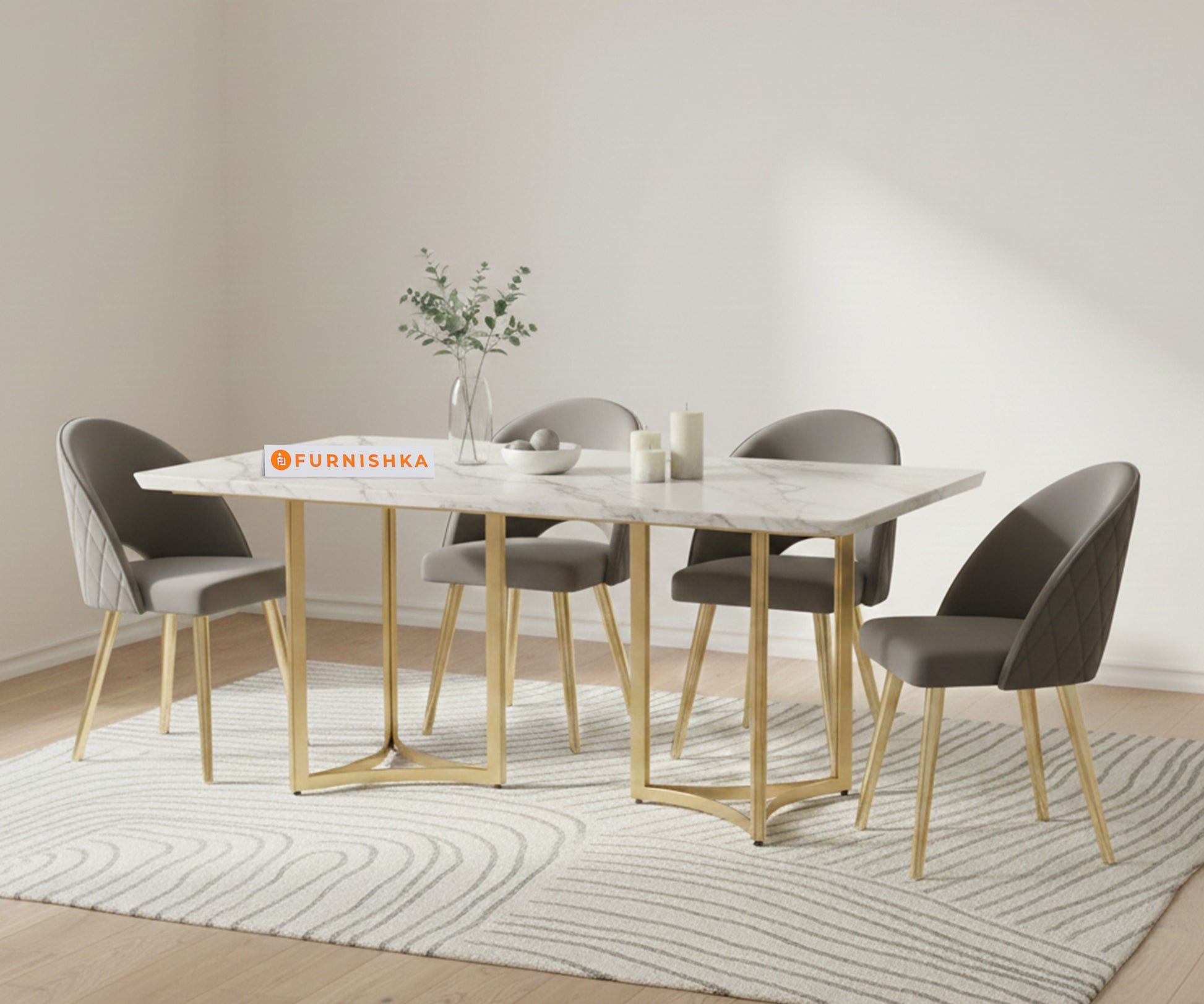 Nexus 4 Seater Dining Sets with White Engineered Marble Top - Furnishka 