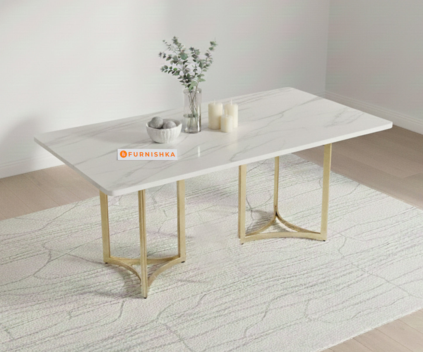 Nexus 4 Seater Dining Sets with White Engineered Marble Top - Furnishka 