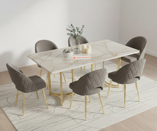 Nexus 6 Seater Dining Sets with Australian Onyx Marble Top - Furnishka