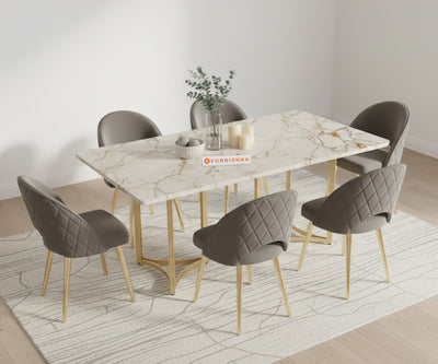 Nexus 6 Seater Dining Sets with ROSALIA GOLD sandwich Engineering Marble Top
