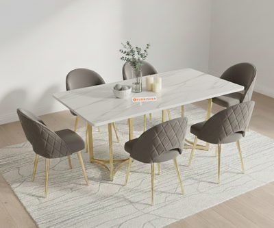 Nexus 6 Seater Dining Sets with White Engineered Marble Top