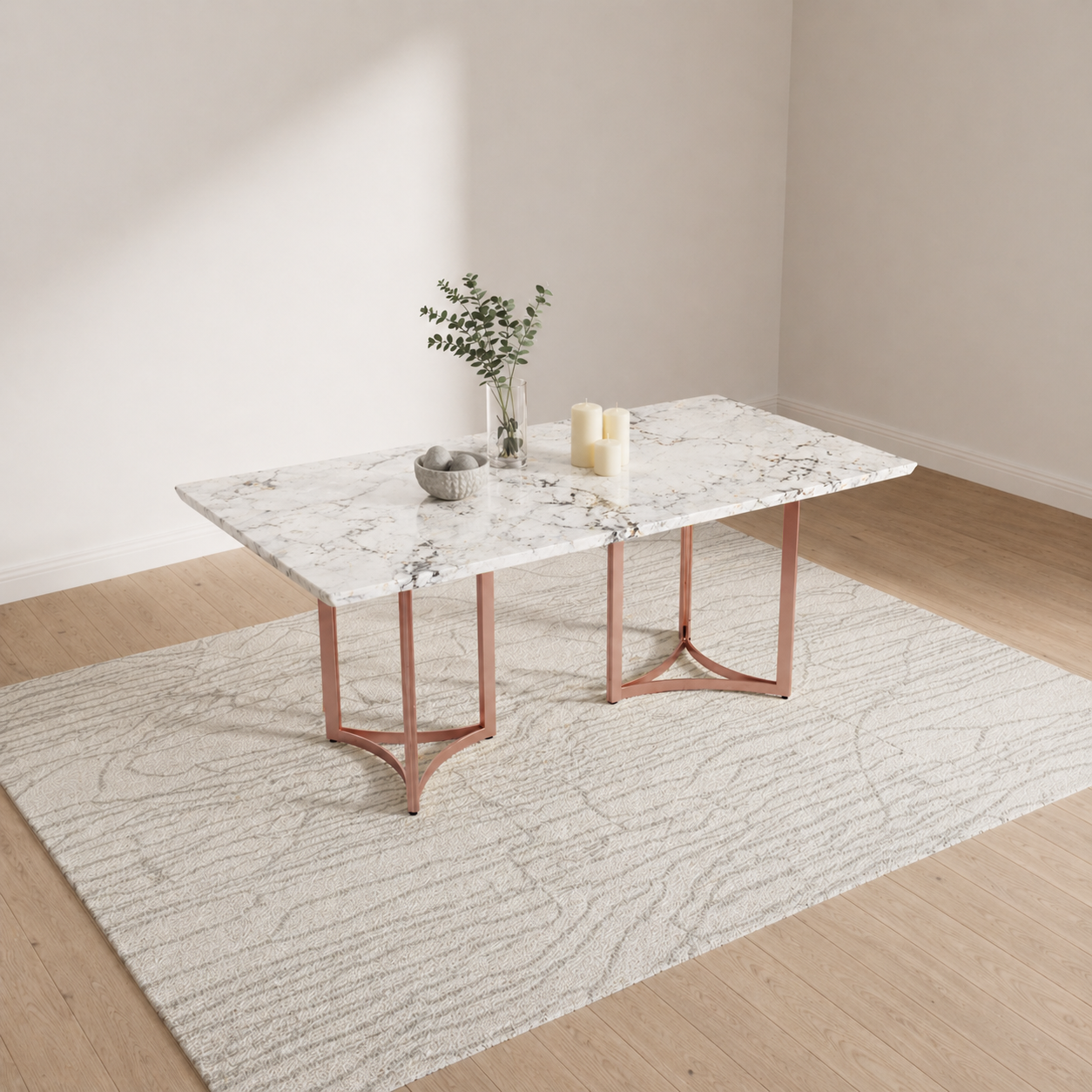 Nexus Dining Table 6 Seater Rose Gold Base - Furnishka