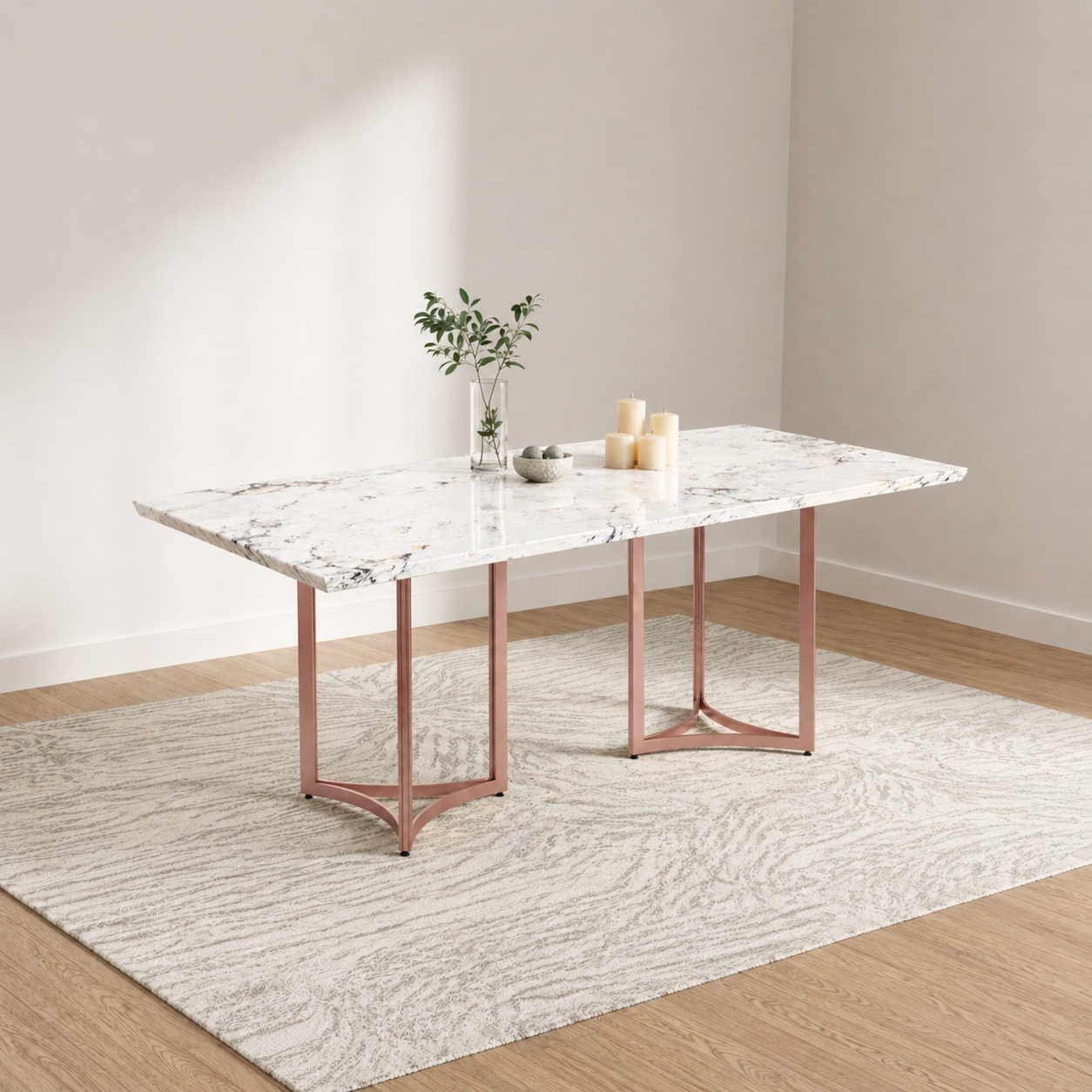 Nexus Dining Table 6 Seater Rose Gold Base - Furnishka