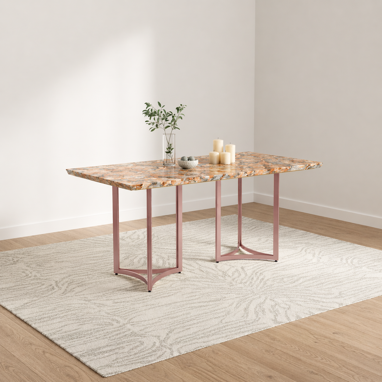 Nexus Dining Table 6 Seater Rose Gold Base - Furnishka
