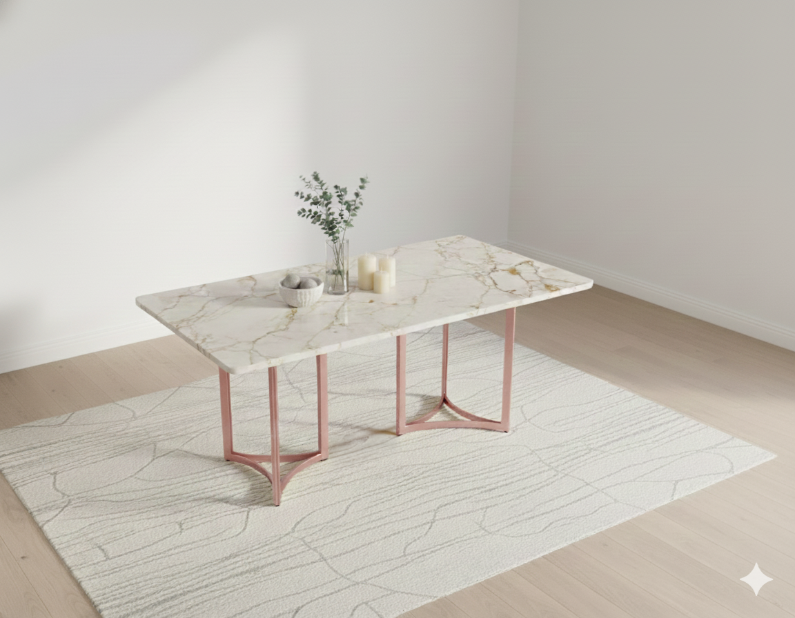Nexus Dining Table 6 Seater Rose Gold Base - Furnishka