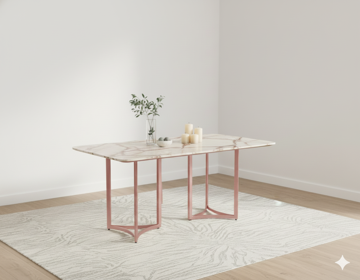Nexus Dining Table 6 Seater Rose Gold Base - Furnishka