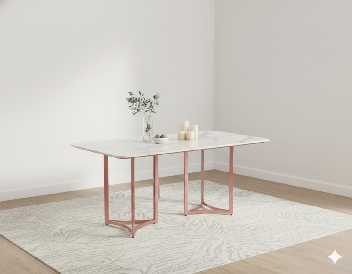 Nexus Dining Table 6 Seater Rose Gold Base - Furnishka