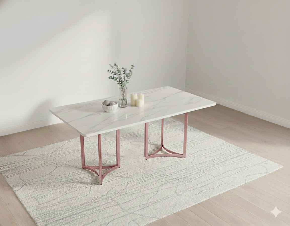 Nexus Dining Table 6 Seater Rose Gold Base - Furnishka