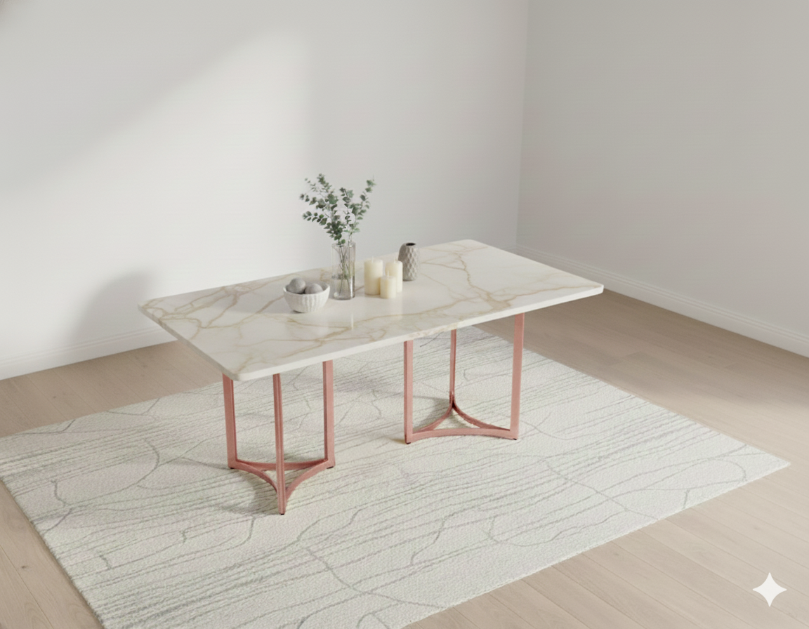 Nexus Dining Table 6 Seater Rose Gold Base - Furnishka