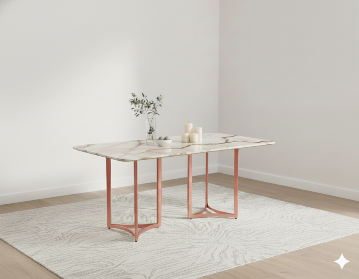 Nexus Dining Table 6 Seater Rose Gold Base - Furnishka