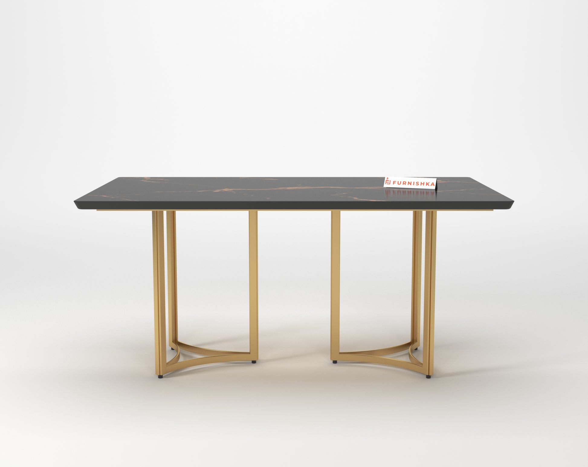 Nexus Dining Table with Black Engineered Marble Top - 6 Seater - Furnishka 