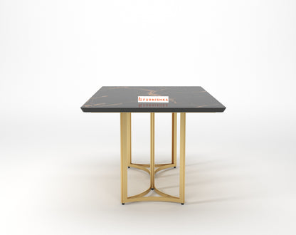 Nexus Dining Table with Black Engineered Marble Top - 6 Seater - Furnishka 