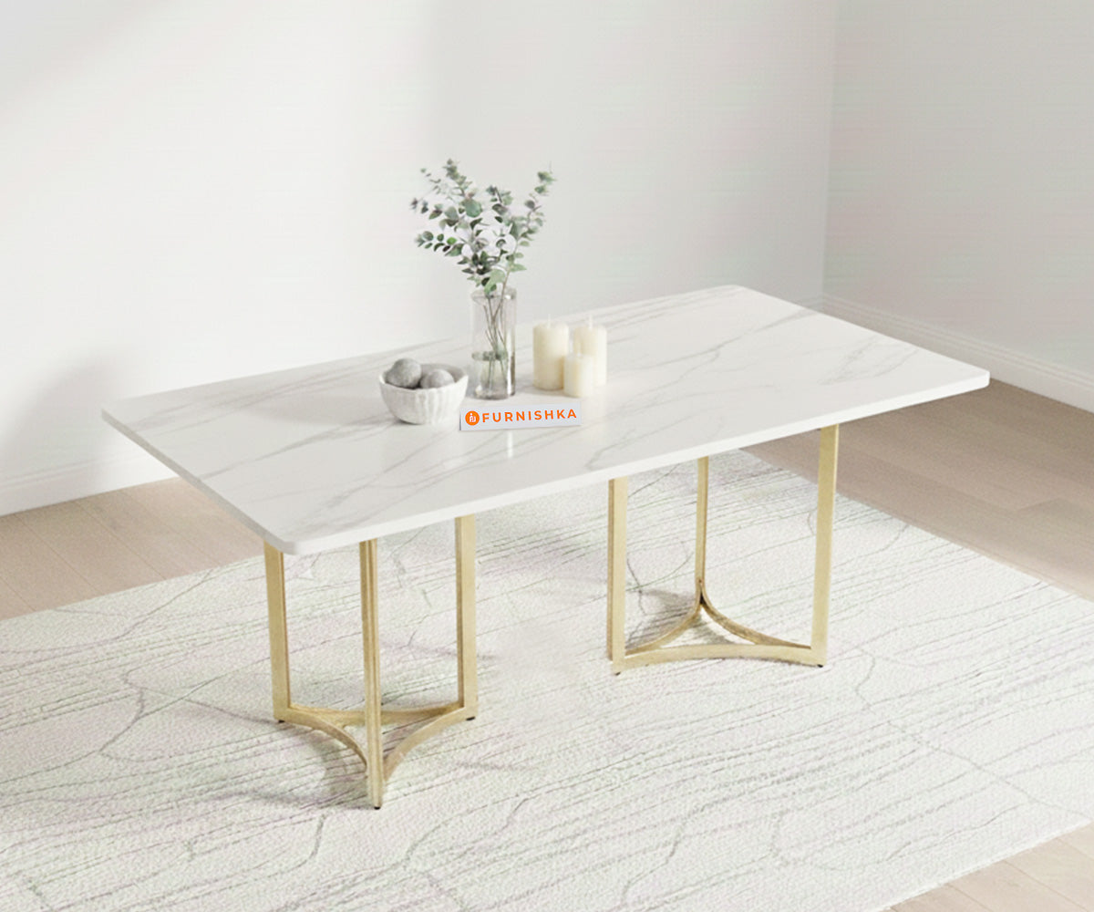 Nexus Dining Table with Indian Banswara Marble Top - 4 Seater - Furnishka 